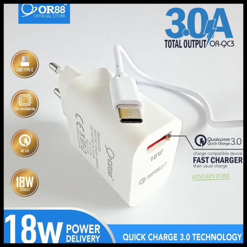 OR-QC3 CHARGER OR88 ORIGINAL FAST CHARGING TYPE-C 18W QC 3A