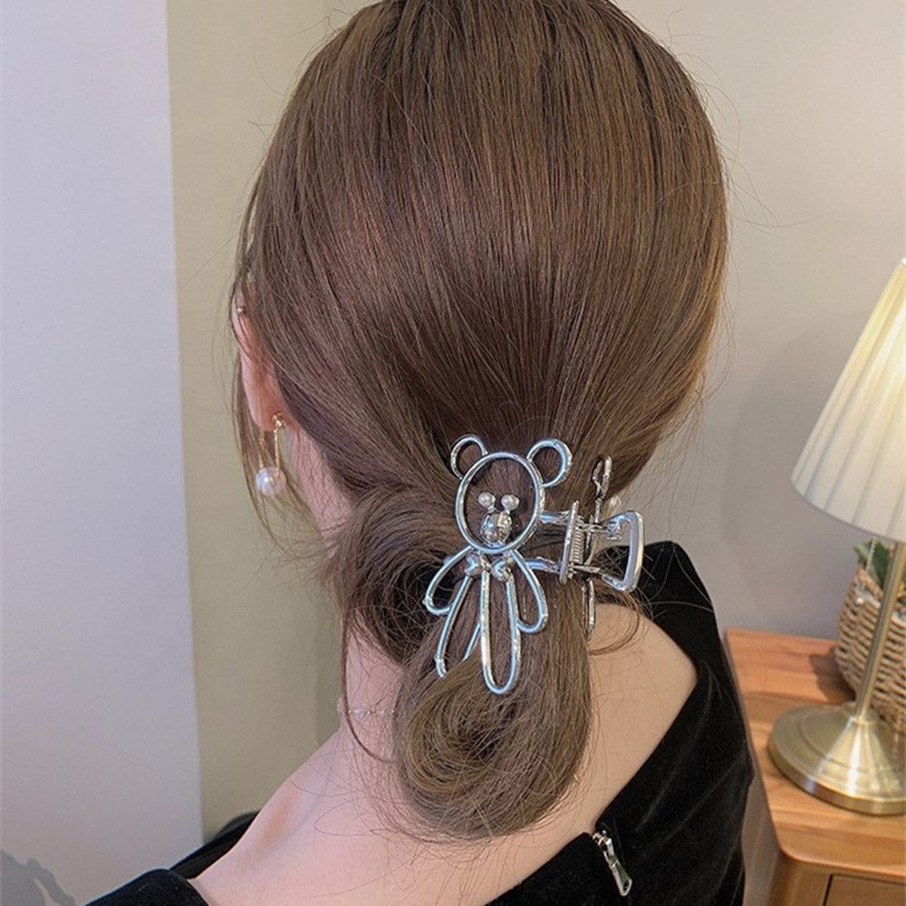 TOP Girls Large Shark Clip Elegant Metal Hairgrip Women's Hair Claws Hair Accessories New Fashion Pearl Bear Headwear Gifts Cute Cartoon/Multicolor