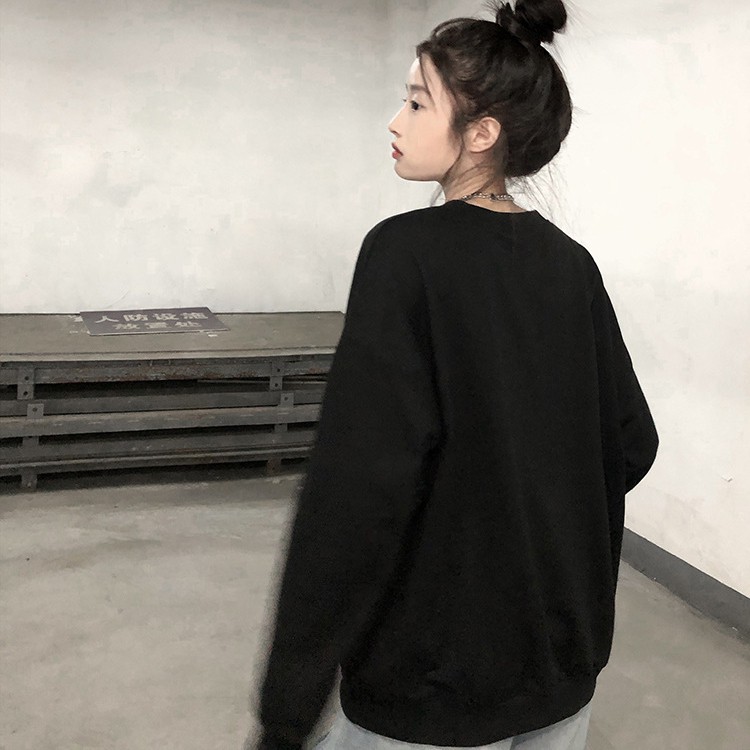 Kotak Cat Air Bermotif Leher Bulat Sweater Lengan Panjang Longgar Untuk Wanita
