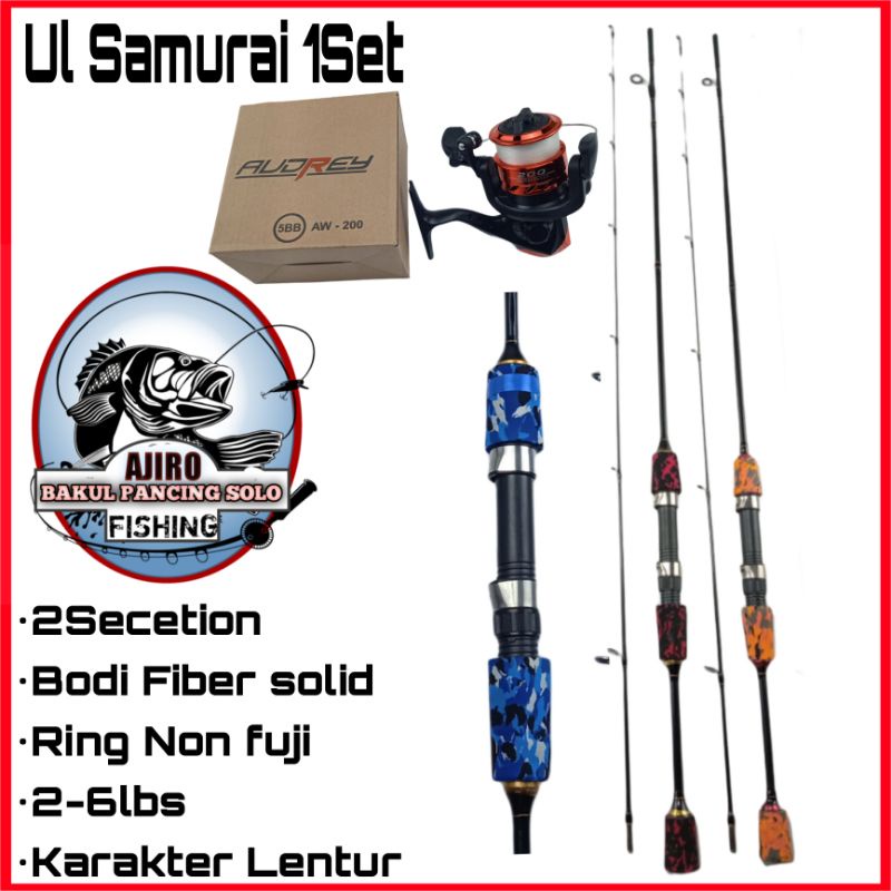 Joran Pancing lentur Ultralight Ajiro Samurai 150 165 180 198 satu set siap pakai