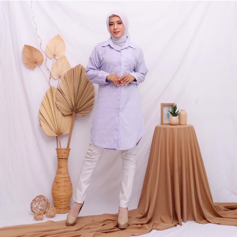 TUNIK KOMBINASI KOTAK MIX POLOS ABG FASHION MUSLIM