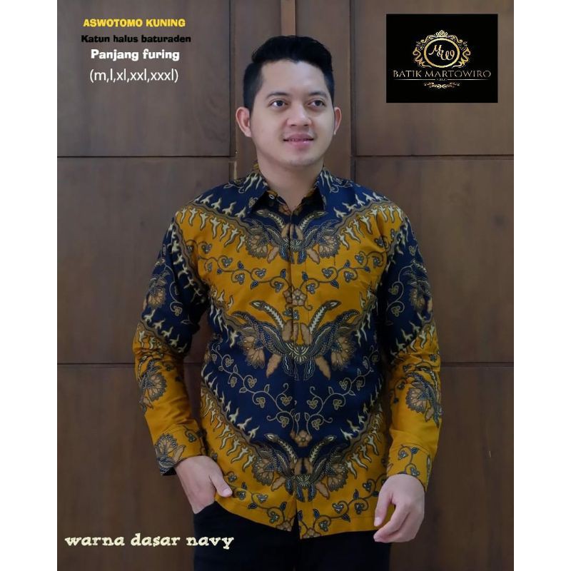 KEMEJA NAVY MUSTARD KUNING MARRON baju batik pria lengan panjang modern BAJU PREMIUM BSO OFFICIAL