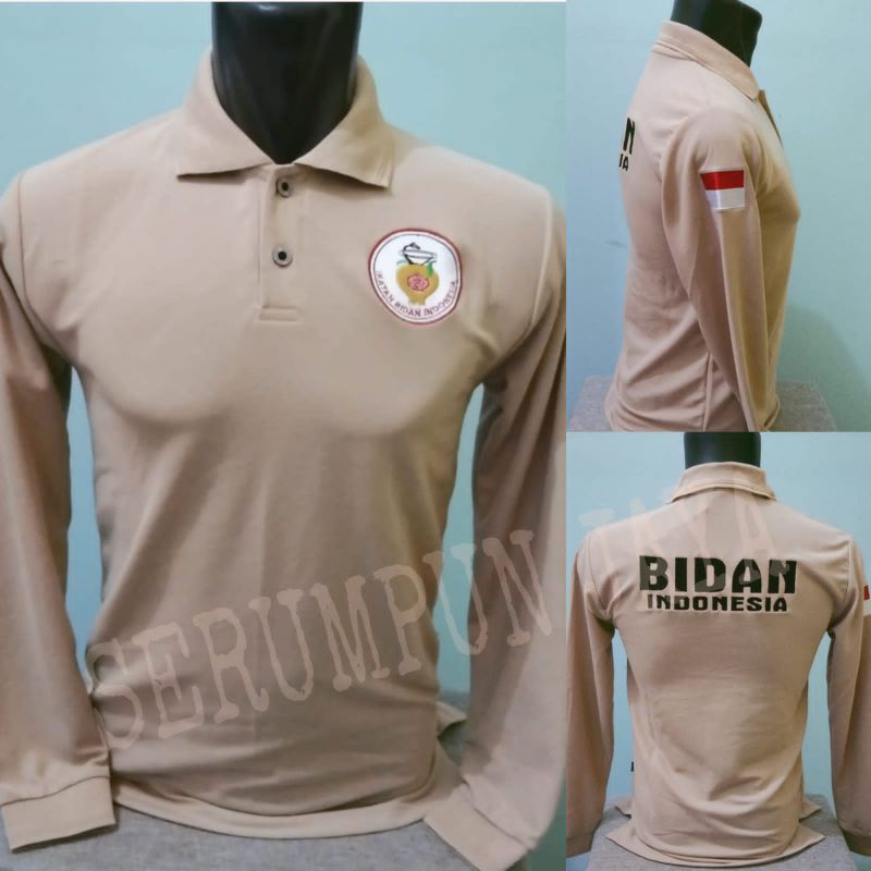 KAOS BIDAN PANJANG KREM - KAOS KERAH BIDAN - KAOS KERAH BIDAN KREM PANJANG FULL BORDIR