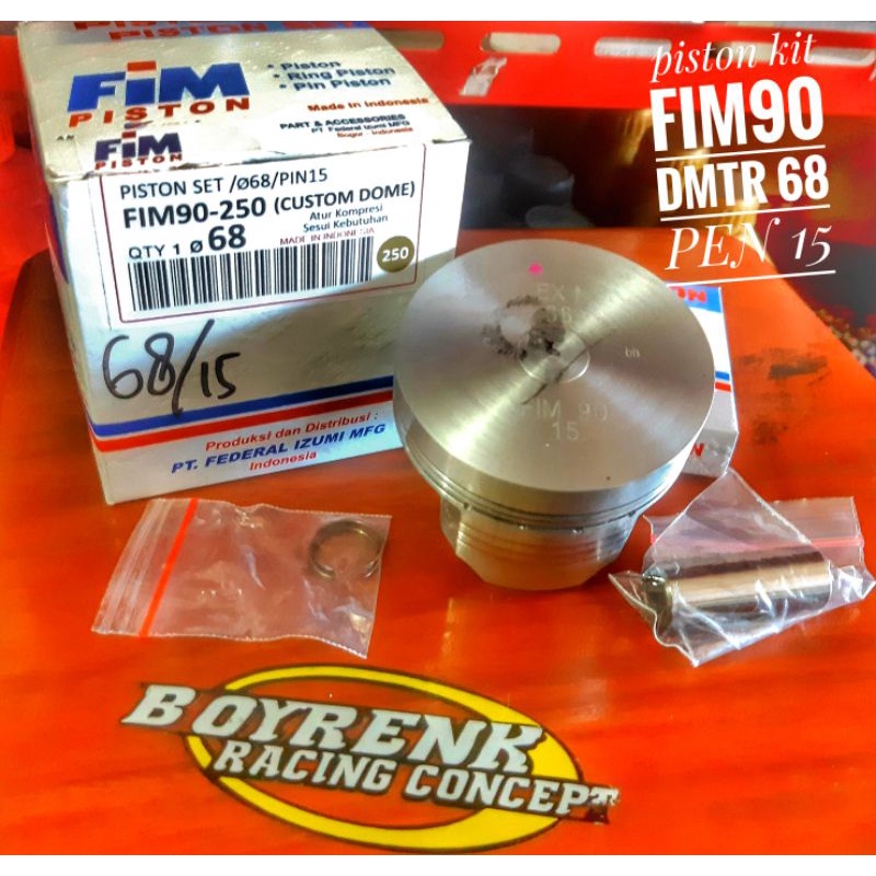 PISTON KIT FIM90 DIAMETER 68 PIN 15 CUSTOM DOME - BOYRENK RACING