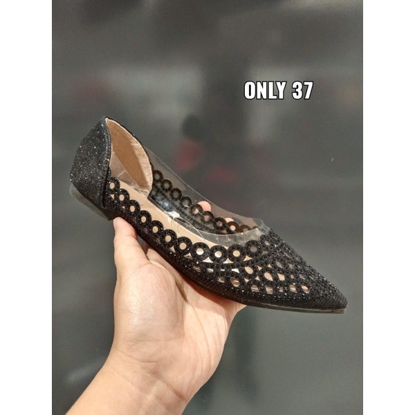 LAWRENSIA 37 Original sepatu flat shoes wanita import hitam brukat pesta pengantin seserahan lamaran
