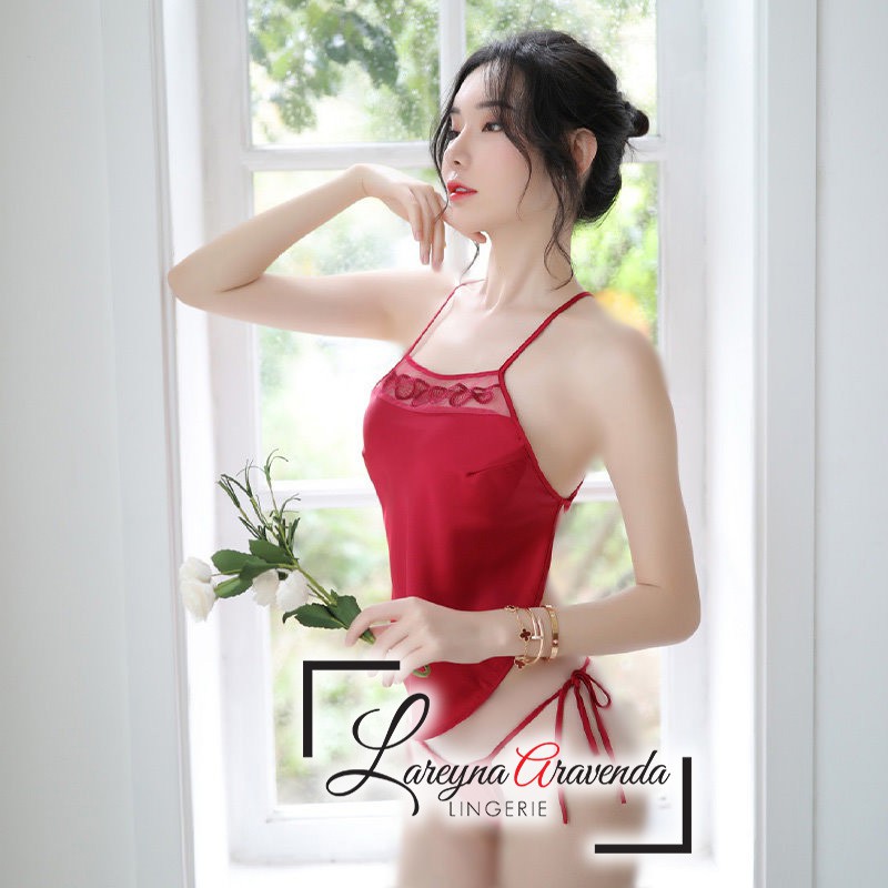 Set Lingerie + Celana Dalam Seksi Model Sweet Red Apron LG336