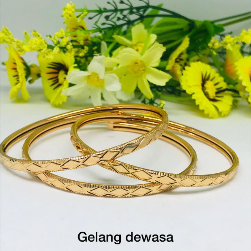 Terbaru Gelang tangan kolong titanium wanita dewasa 3pcs lapis emas 22k anti karat