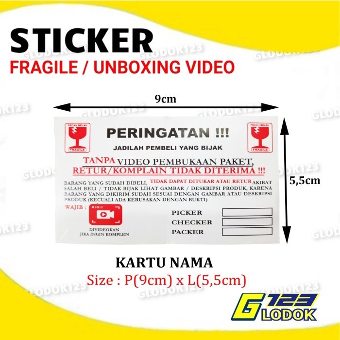 Stiker Label Video Unboxing Sticker Fragile Pecah Belah