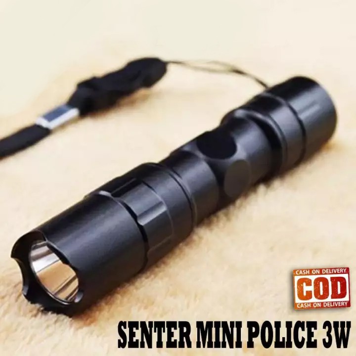 SENTER SWAT MINI LED SUPER TERANG SWAT POLICE LIGHT 3 WATT WATERPPROOF FLASHLIGHT - HITAM-5