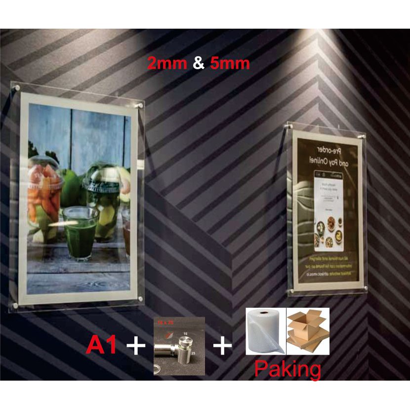 Mount A1 Acrylic Display / Frame Akrilik / Akrilik Poster Dinding 2mm &amp; 5mm