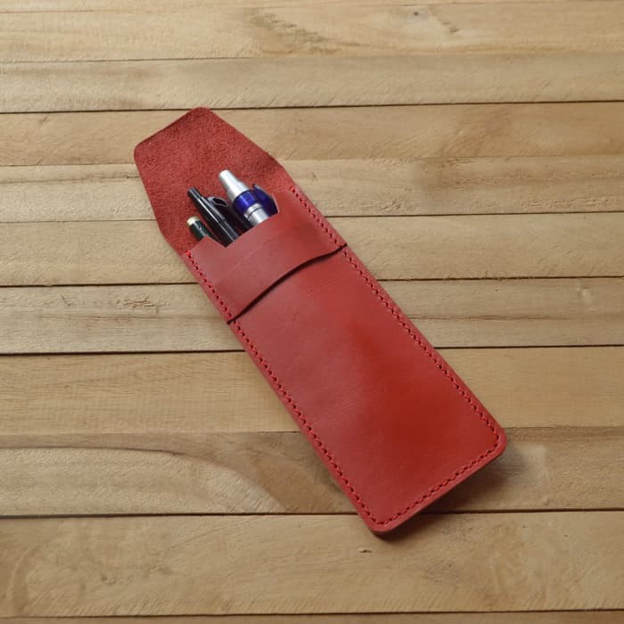 tempat pensil kulit kulit asli warna merah pencil case - PHPNS035