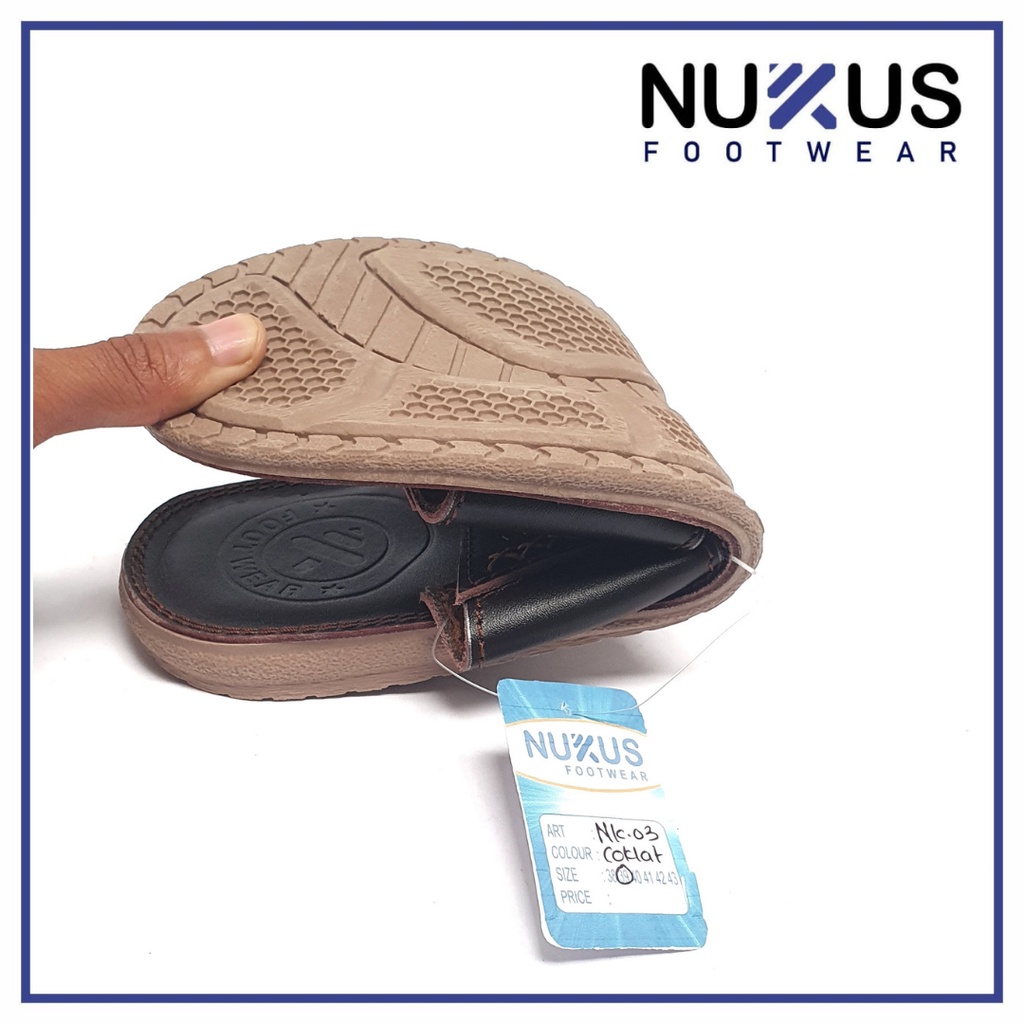 Nukus Sandal Selop Pria Dewasa Kulit Sapi Asli Coklat Tua - NK 03