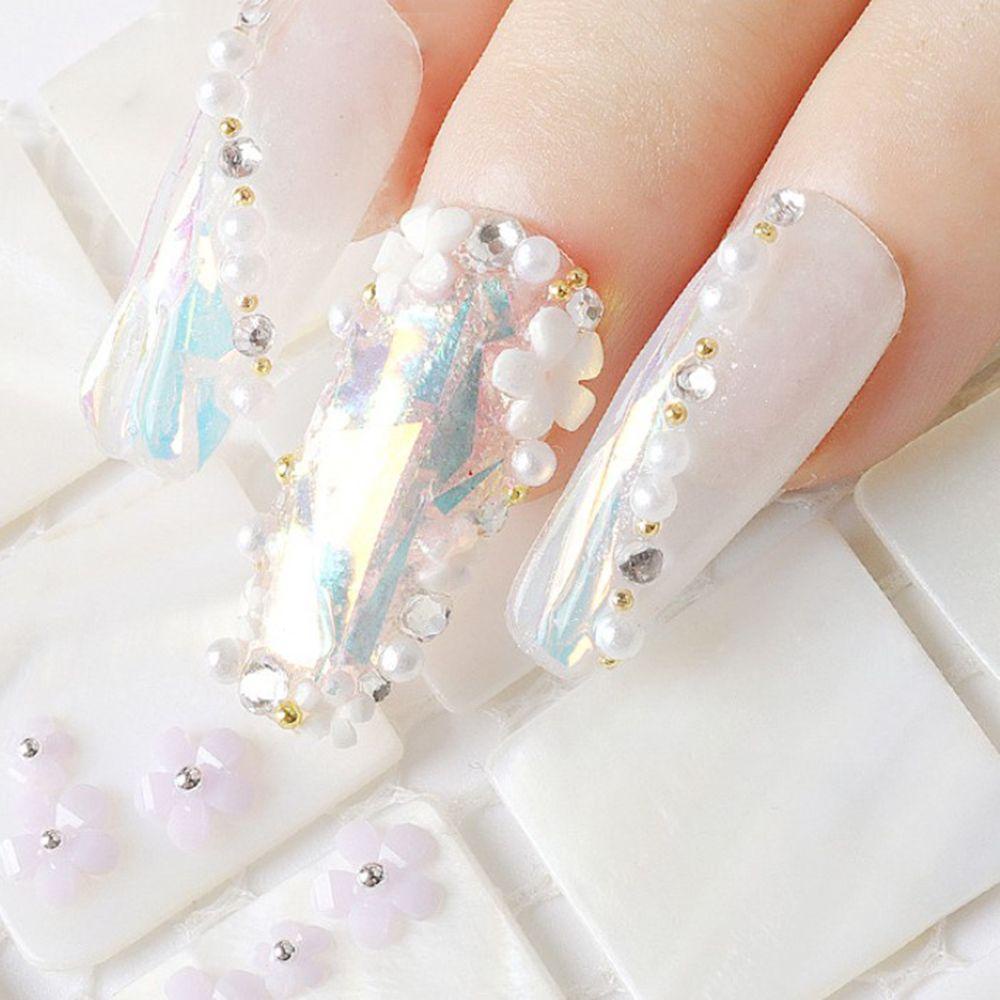 AUGUSTINA Augustina Nail Art Bunga Perhiasan Berubah Warna Lima Kelopak Bunga Bola Baja DIY Nail Art Ornamen