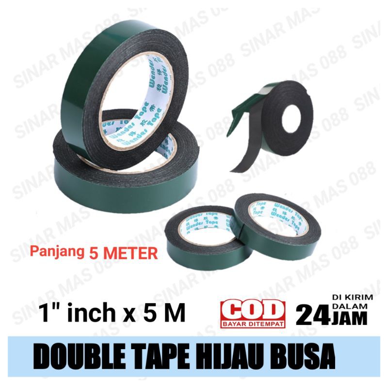 

Double Tape Hijau Busa l 1 Inch x 5 Meter Foam l Perekat Lem