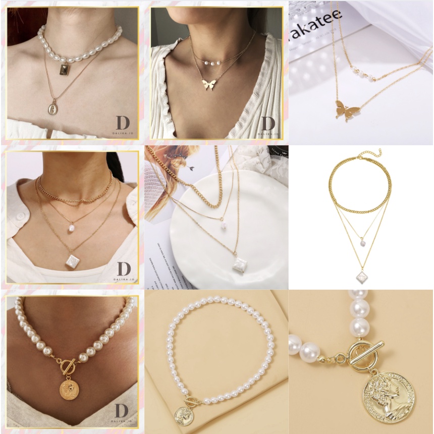 Kalung Mutiara Rantai Wanita Necklace Pearl Koin/Hati/Kupu/Bulan Korea Fashion