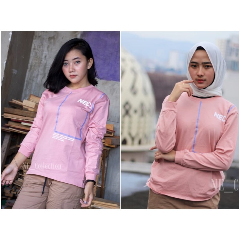 Kaos Lengan Panjang Wanita NEC Dust Warna Pink Dusty Kaos Premium Wanita