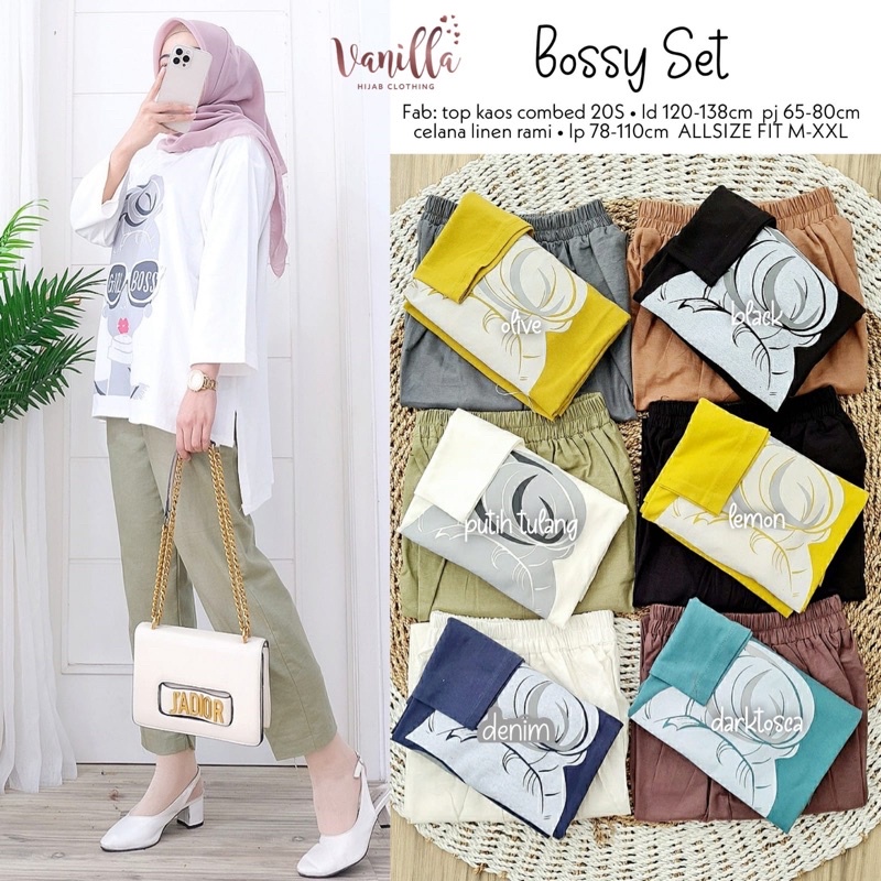 bossy/ryujin set atasan kaos combad adem dan celana linen - size jumbo oversized
