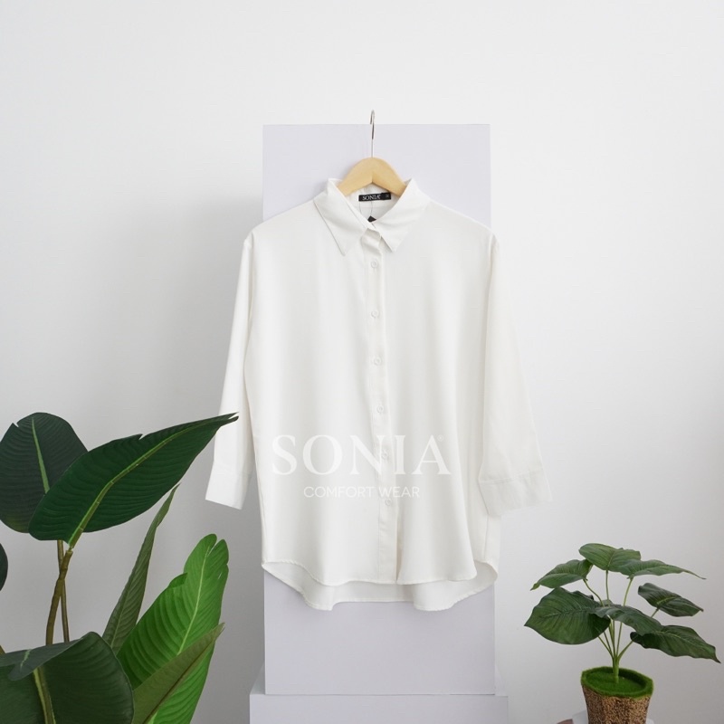 Bianca Top B2316 - SONIA / Kemeja Wanita Chiffon Premium Korea / Kemeja Wanita Sifon Lengan Panjang / Kemeja Wanita Premium / Basic sifon kemeja wanita BEST SELLER-White