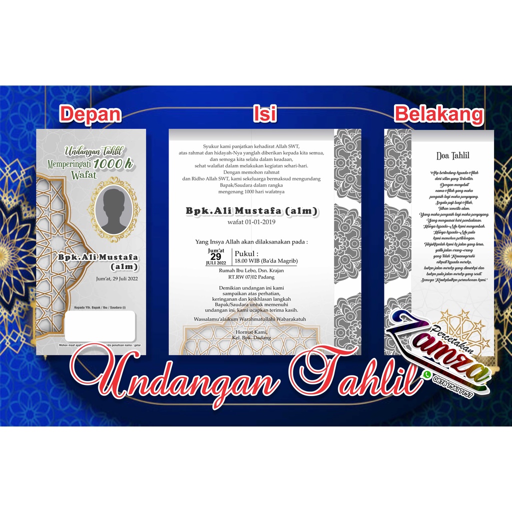 undangan tahlil 40 hari / 100 hari / 1000 hari lipat