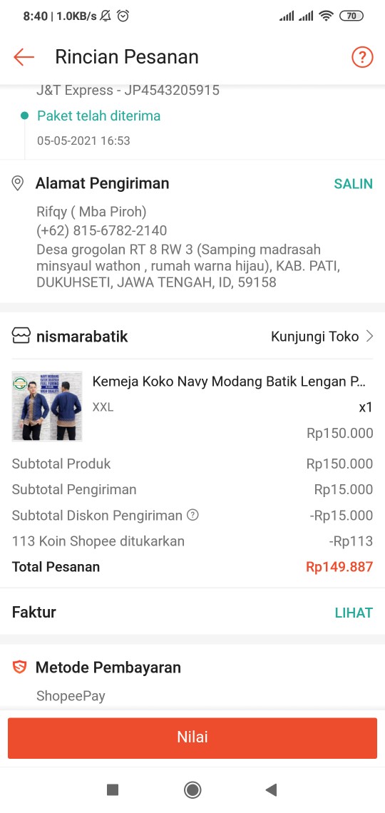 Kemeja Koko Navy Modang Batik Lengan Panjang By Aljaya