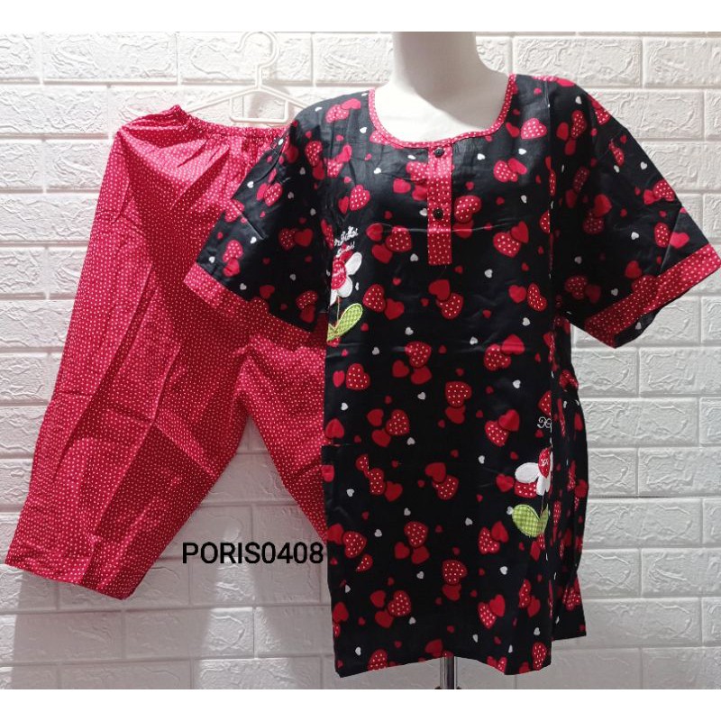 Baju Tidur Piyama HOKI XXL Jumbo Katun wanita celana 3/4 (Love Forever)