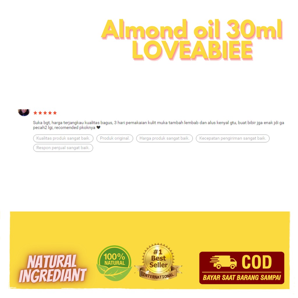 Almond oil 30ml buy1get1 untuk Glowing non komedogenik radang menenagnkan kulit kemerahan anti aging