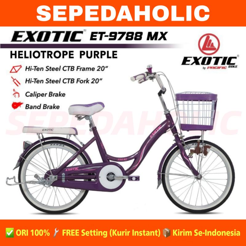 Sepeda Keranjang Remaja Dewasa EXOTIC ET 9788 MX Ukuran 20 24 26 Inch Citybike CTB Garansi Resmi 5 Tahun-Heliotrope Purple