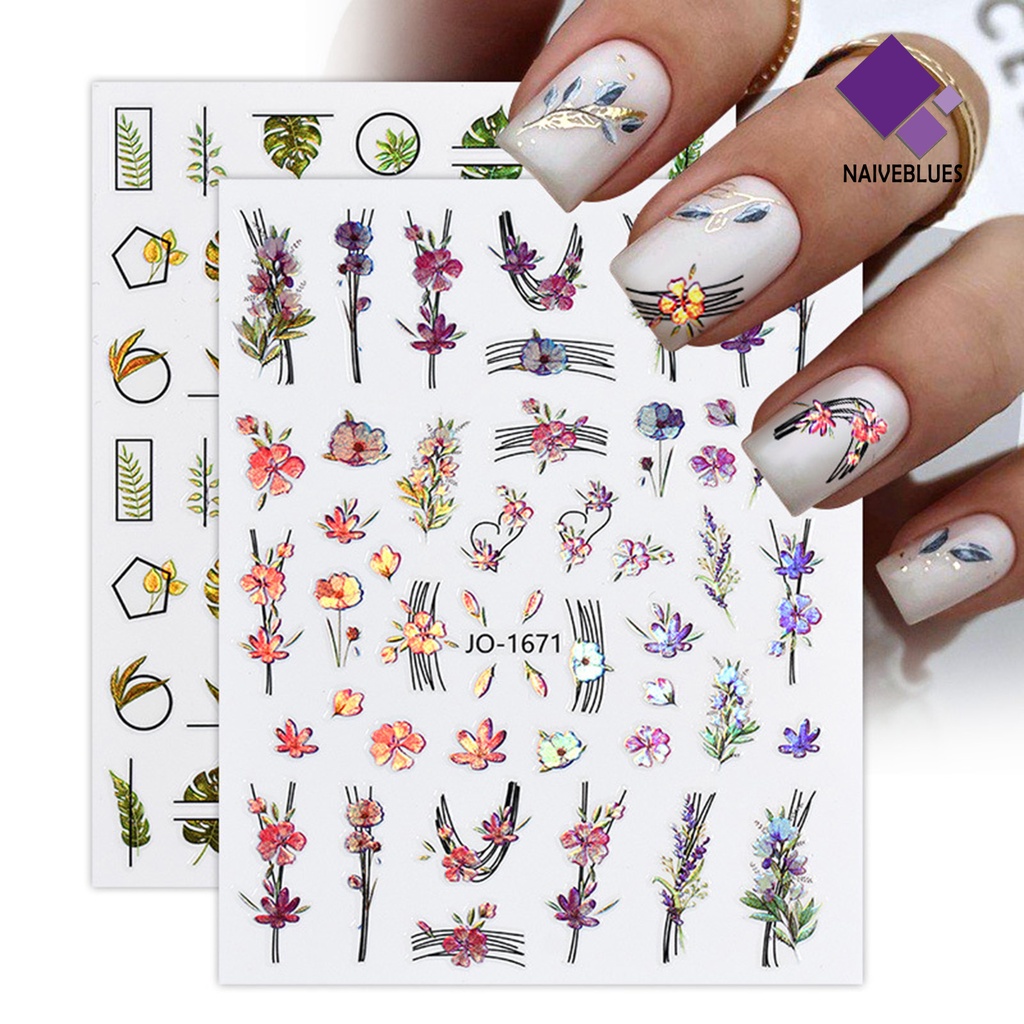 Naiveblue &gt; Stiker Kuku Tahan Air Motif Bunga Untuk Nail Art DIY