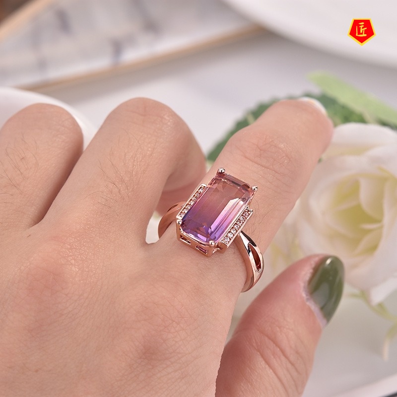 [Ready Stock]Luxury Natural Ametrine Ring 18K Rose Gold