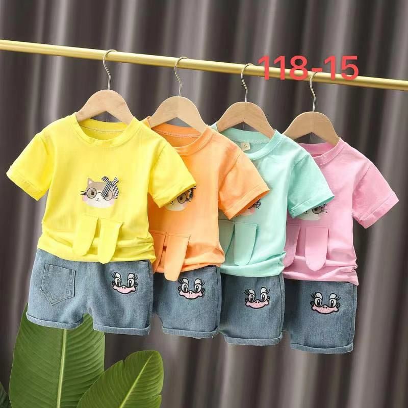 Setelan Baju + Celana Anak Perempuan Tartan Ear Kitty