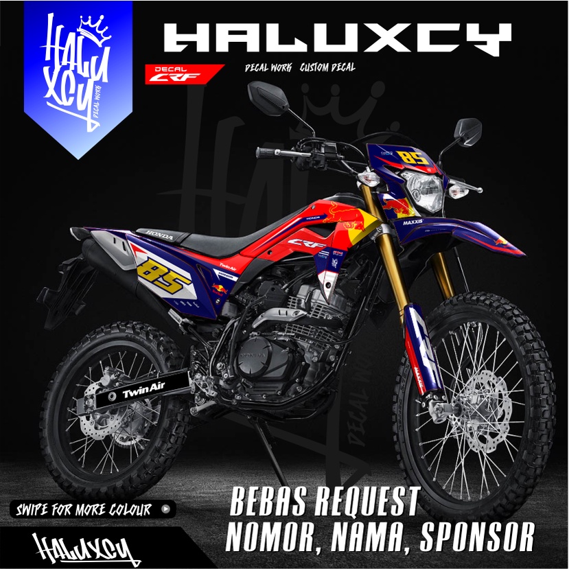 DECAL CRF 150 FULL BODY SUPERGLOSSY DESAIN RED BULL DECAL HONDA CRF 150 L DESAIN MINIMALIS  HALUXCY
