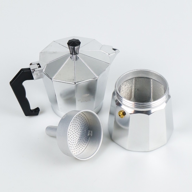 One Two Cups Espresso Coffee Maker Moka Pot Teko Stovetop Filter 600ml 12 Cups - JF112 - Silver