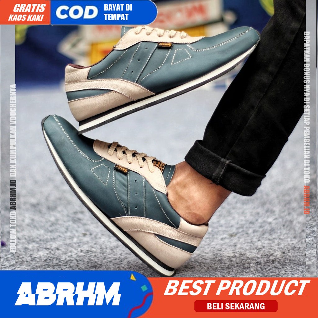 ABRHM X JELLAL Sepatu Casual Sneaker Pria Sepatu Pria Casual Sneakers Kulit Asli Original Cowo / Cowok Sepatu Kasual Kerja Kuliah Gaya Santai Keren Kekinian Orignal Murah Terlaris