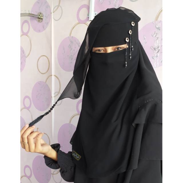 Cadar niqab kashmir. Cadar kancing. Niqab tasbih