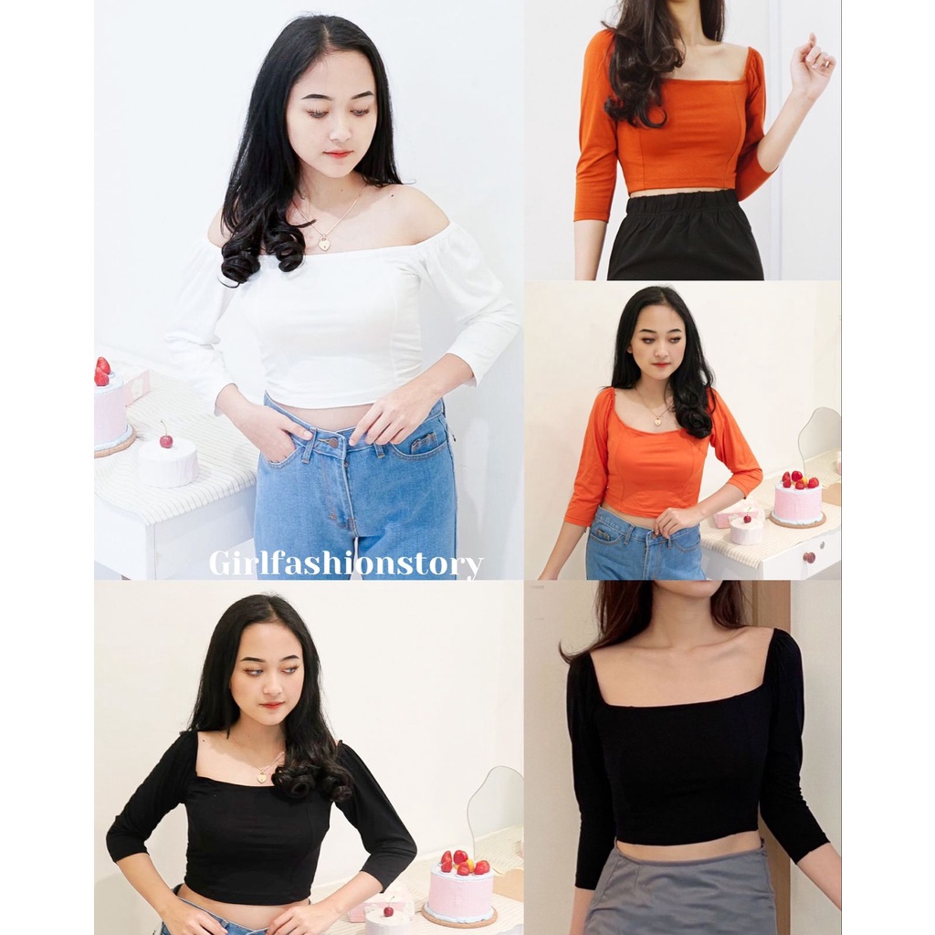 BEFAST - ZFS OOTD Wanita Blouse CANIA / PATRICIA CROP TOP STYLISH / Blouse Kasual / Blouse Kekiniaan Remaja / Blouse Sabrina Polos / Fashion Wanita Bisa Di Pakai Formal / OOTD Ala Style Korean / Blouse Lengan Panjang / Keluaran Terbaru 2022 / Trendy