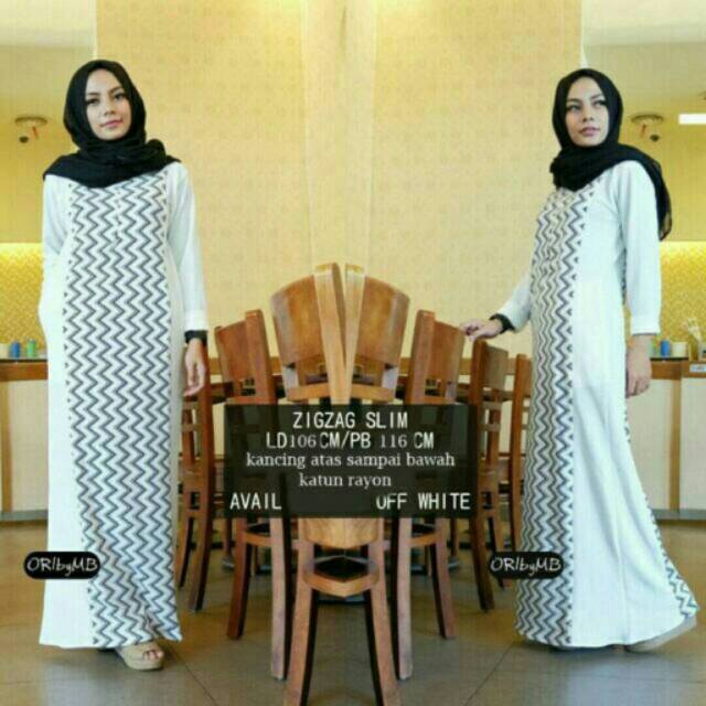 Gamis dress zig zag putih