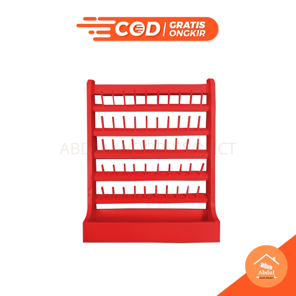 RAK BENANG WARNA MERAH RAK GANTUNG RAK SERBAGUNA RAK DINDING KAYU JATI BELANDA ASLI TEMPAT BENANG DA
