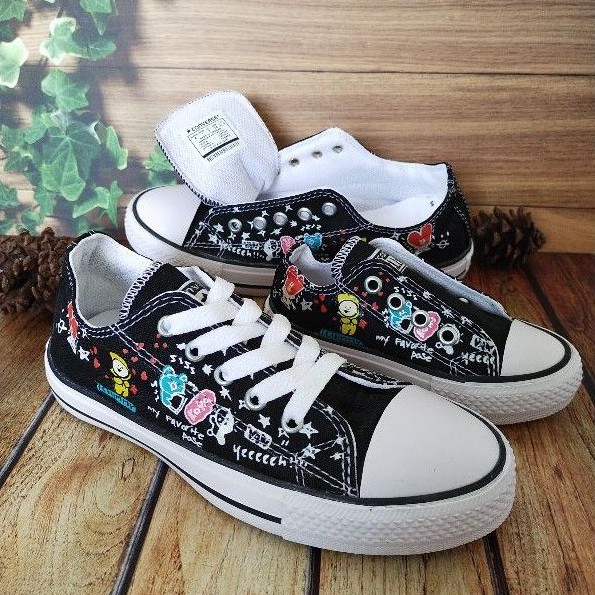 best seller!! sepatu BTS bt21 Converse anak laki laki perempuan warna hitam usia 1 sampai 10 tahun