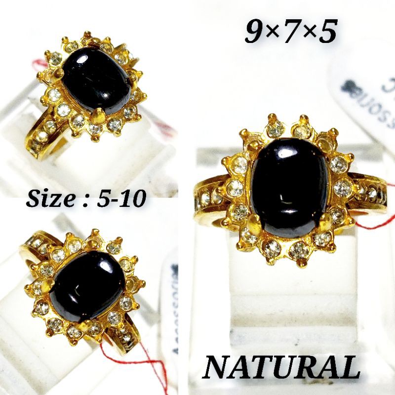 (Ring Perunggu) Cincin Batu Permata Natural Black Polos America Diamond Untuk Wanita