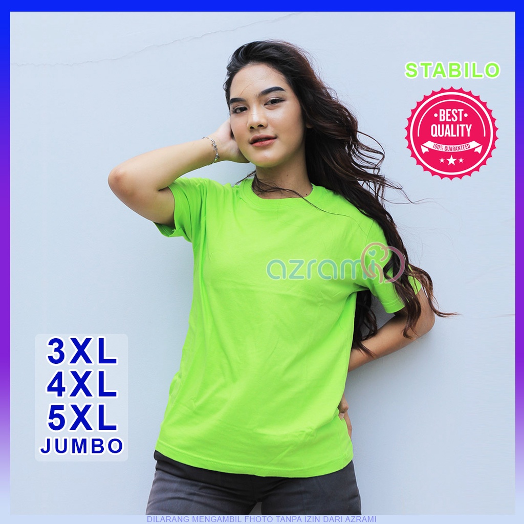 AZRAMI - Kaos Polos Wanita Lengan Pendek Jumbo Murah Warna Hijau Stabilo