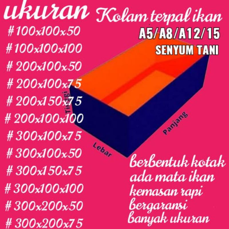 KOLAM TERPAL IKAN TYPE A5 A8 A12 DAN A15 KOREA TERPAL KOLAM KOTAK KOLAM TERPAL LELE