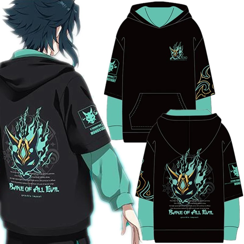 Hoodie Kasual Cosplay Genshin Impact Xiao Unisex