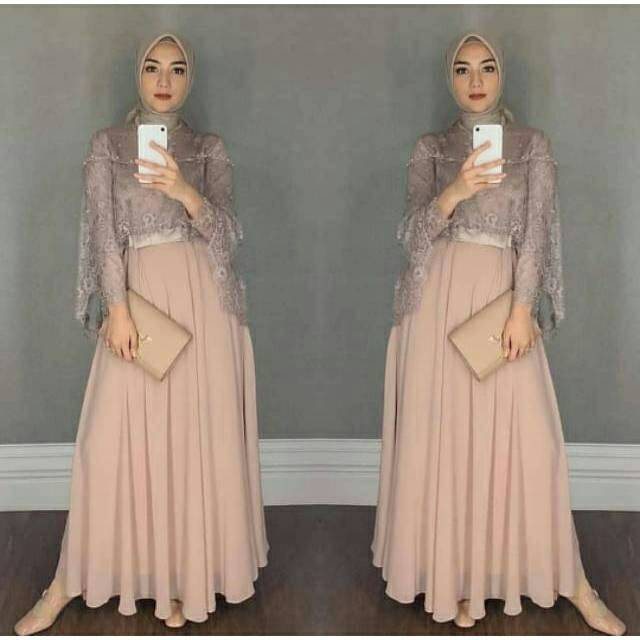 Dress maxi muslim brukat - terusan gamis chikita