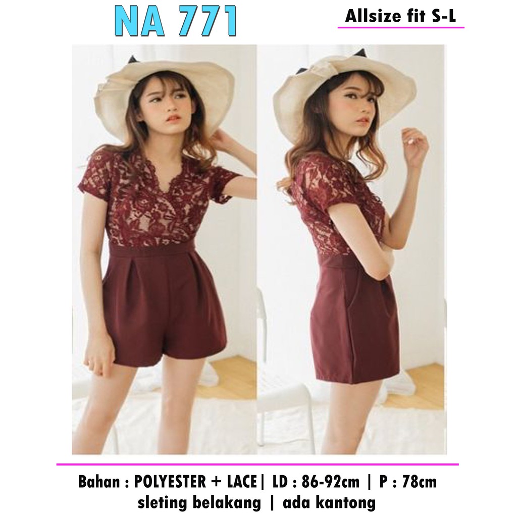 baju murah 771 jumpsuit lace brukat pendek