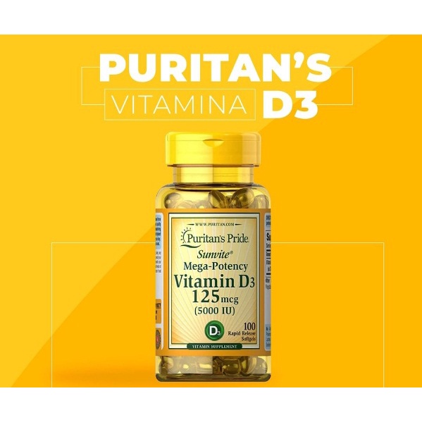 VITAMIN D3 5000 IU (125mcg) PURITAN’S PRIDE MEGA-POTENCY 200 SOFTGEL ORIGINAL USA