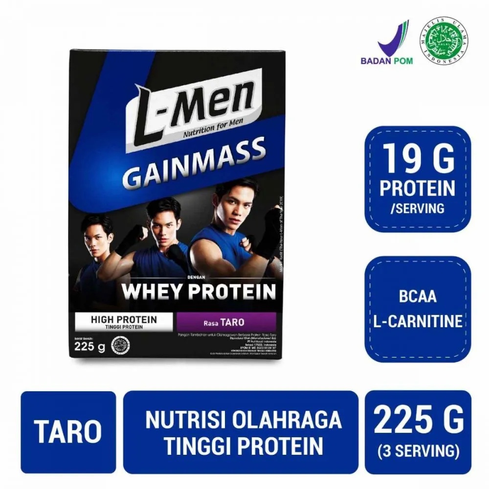 L-Men Gain Mass Banana Coklat Chocolate 225 &amp; 500 gram - Lmen GainMass Suplemen Penambah Massa Otot Tinggi Whey Protein