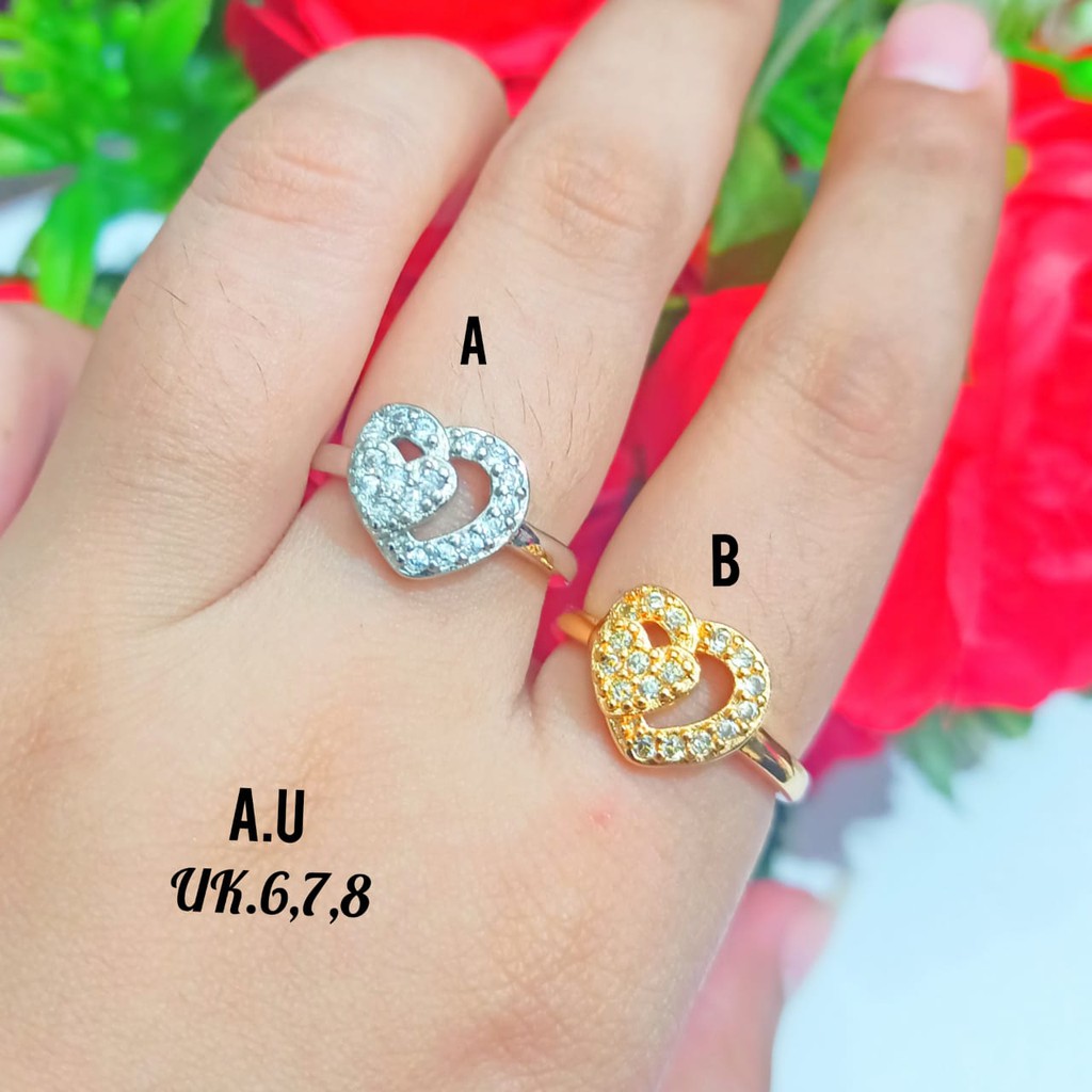 Cincin Dewasa Xp Motif love 2 full permata zircon,tidak karat COD