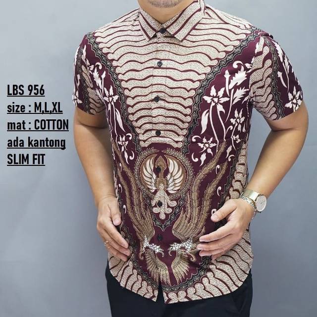 BAJU BATIK PRIA SLIM FIT | KEMEJA PRIA LENGAN PENDEK LUIGI LBS 956