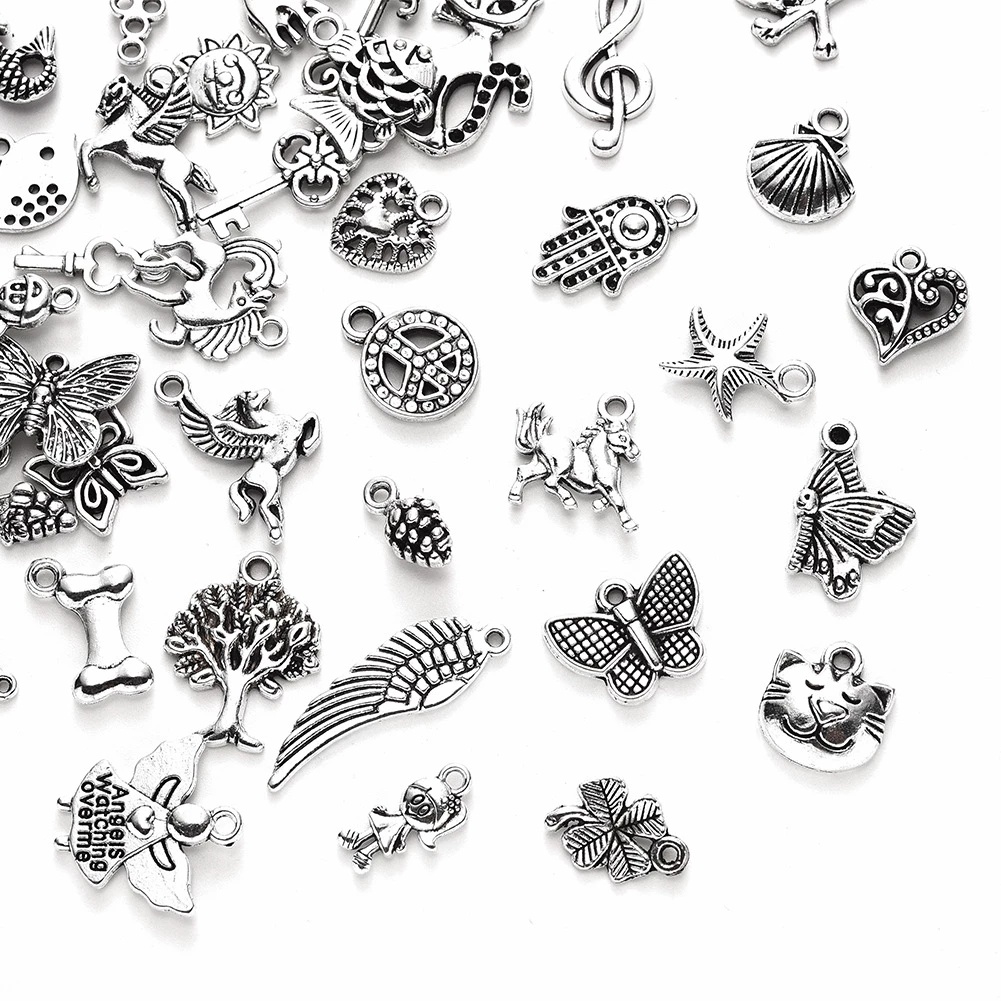 100 Pcs Liontin Charms Handmade Gaya Antik Warna Silver Untuk Aksesoris Gelang Kalung