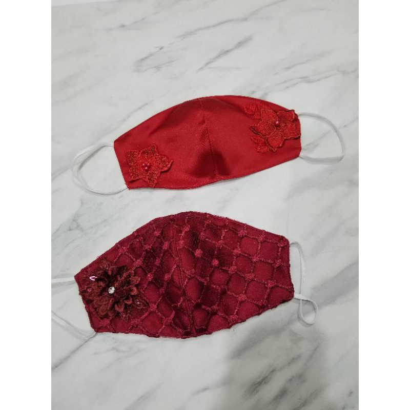 masker lace 3D maroon merah